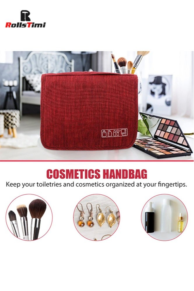 RollsTimi  Hanging Travel Toiletry Bag for Men and Women, Large Capacity, Storage Bag with Hanging Hook, Waterproof and Multifunctional Cosmetics Organizer, Red - Image 5