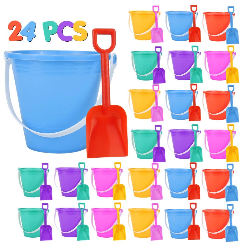 Holady 5 Inch Sand Beach Buckets Pail with ShovelsWater Bucket for Beach Fun Great Summer Party Accessory24 Bucket24 Shovels - Image 3