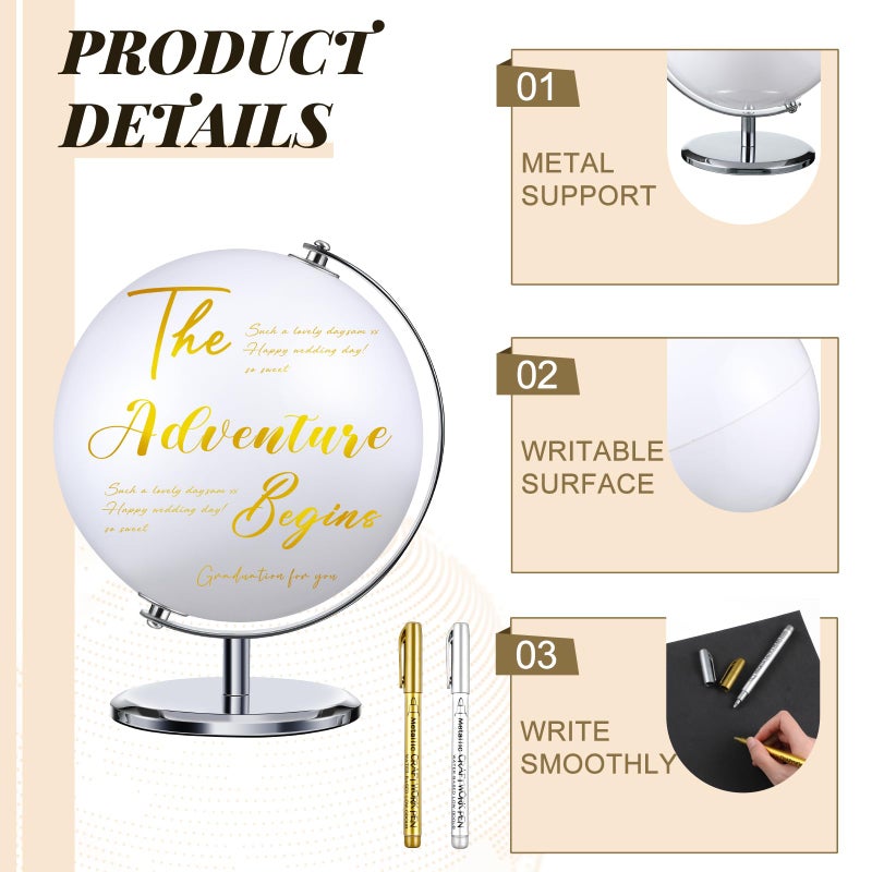 Saypacck World Globe Guest Book with 4 Pens Globe Wedding Guest Book Alternative Writable DIY Blank White Registry Ideas for Wedding Party Bride Shower Baby Shower Graduation - Image 3