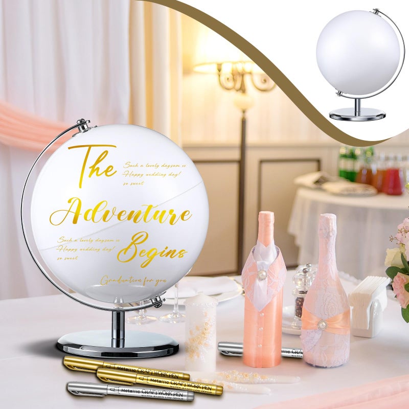 Saypacck World Globe Guest Book with 4 Pens Globe Wedding Guest Book Alternative Writable DIY Blank White Registry Ideas for Wedding Party Bride Shower Baby Shower Graduation - Image 4