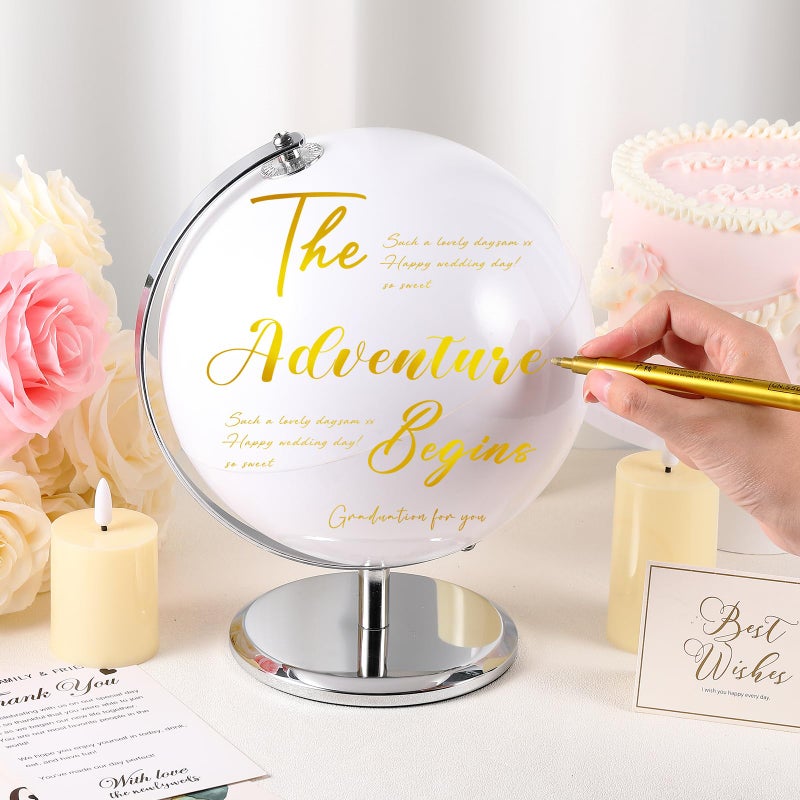 Saypacck World Globe Guest Book with 4 Pens Globe Wedding Guest Book Alternative Writable DIY Blank White Registry Ideas for Wedding Party Bride Shower Baby Shower Graduation - Image 5