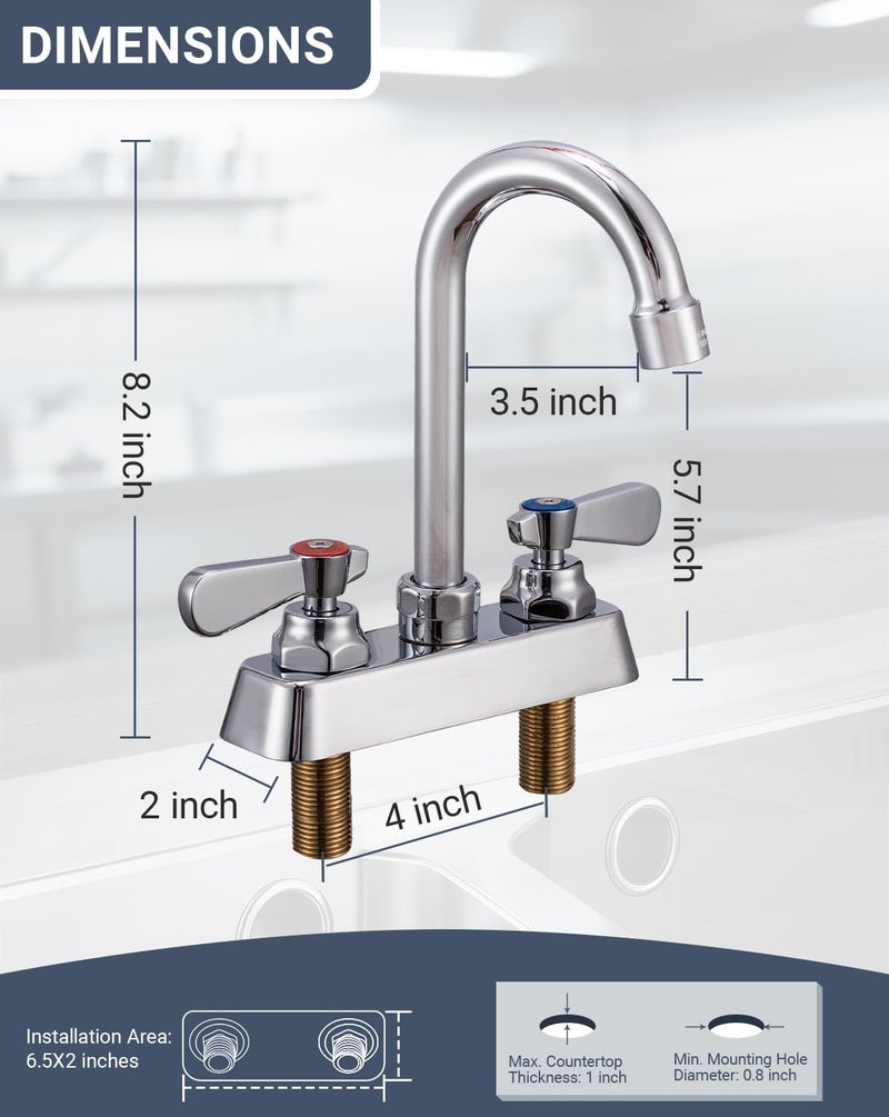 Phivan Utility Sink Faucet 4" Deck Mount Brass Commercial Faucet with 3-1/2" Gooseneck Spout, 2 Handles & Ceramic Valve, Leak-Resistant for Kitchen/Laundry Tub/Bar/RV/Restaurant/Industrial Use, 2 Hole - Image 2