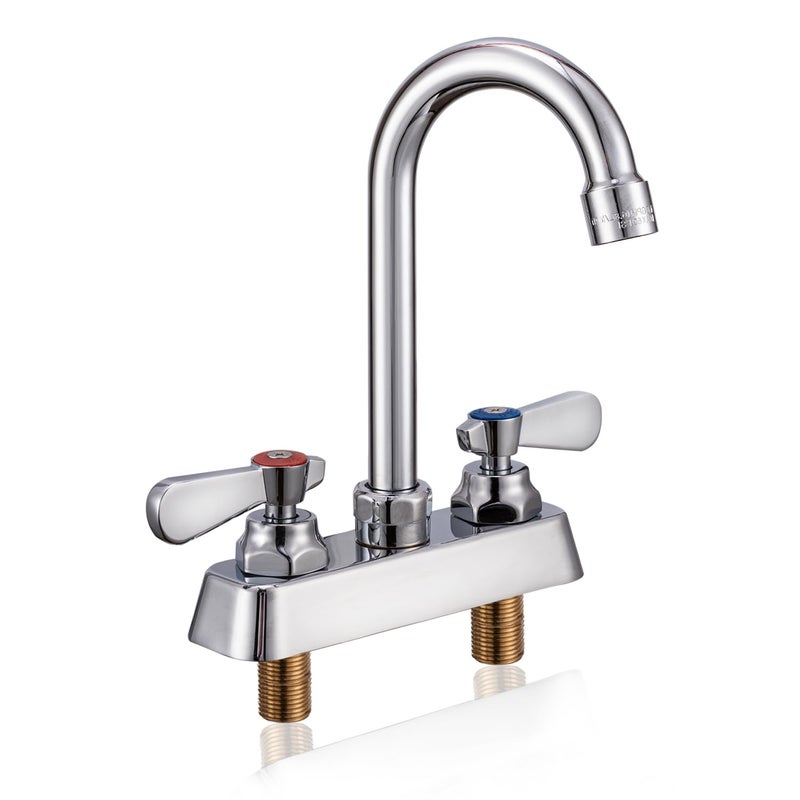 Phivan Utility Sink Faucet 4" Deck Mount Brass Commercial Faucet with 3-1/2" Gooseneck Spout, 2 Handles & Ceramic Valve, Leak-Resistant for Kitchen/Laundry Tub/Bar/RV/Restaurant/Industrial Use, 2 Hole - Image 1