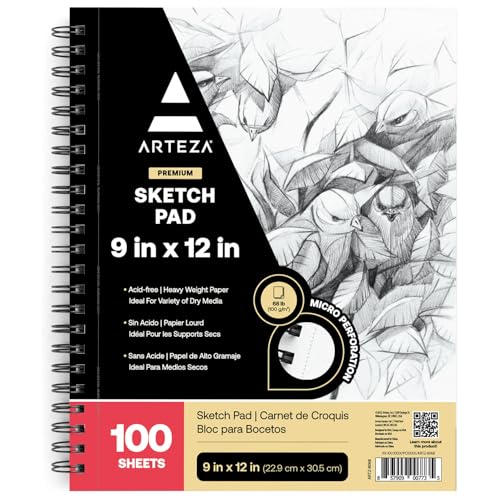 ARTEZA Spiral Sketch Book 9x12" Drawing Pad 100 Sheets Sketch Pads for Drawing for Adults & Teens - Image 1