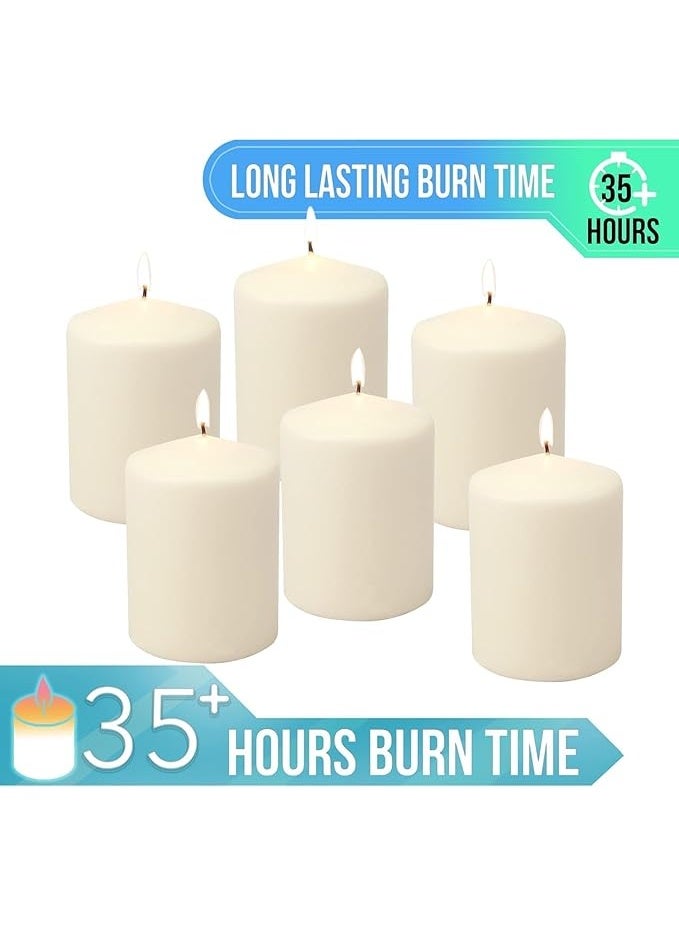 Unscented Ivory Pillar Candles - Dripless Clean Burning Smokeless Household Dinner Candle SPA Romantic Candles Relaxing Saturdays, Special Occasions - Long Burning Hours | Set of 6 - Image 3