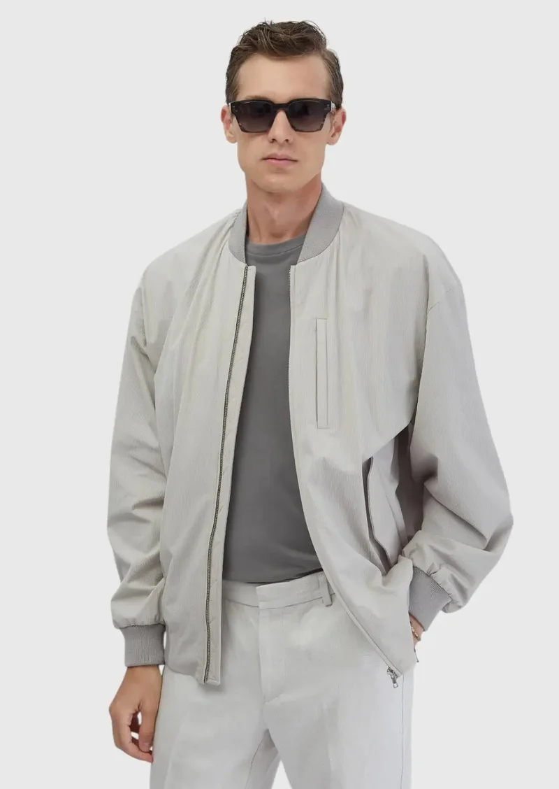 رامسي معطف منسوج كاجوال رمادي فاتح بقصة عادية وياقة عالية