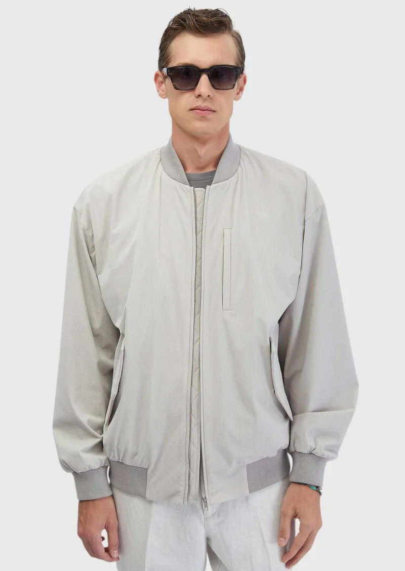 RAMSEY Light Grey Regular Fit Turtleneck Casual Weaving Coat