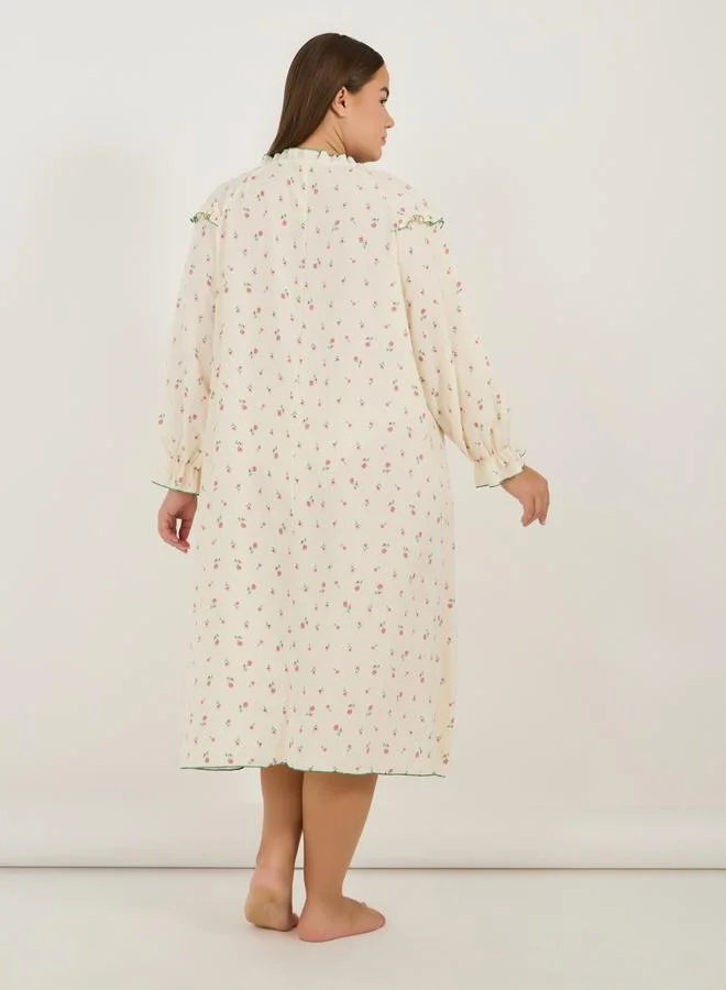 ستايلي Plus Size Oversized All Over Floral Print Nightdress with Frill Detail