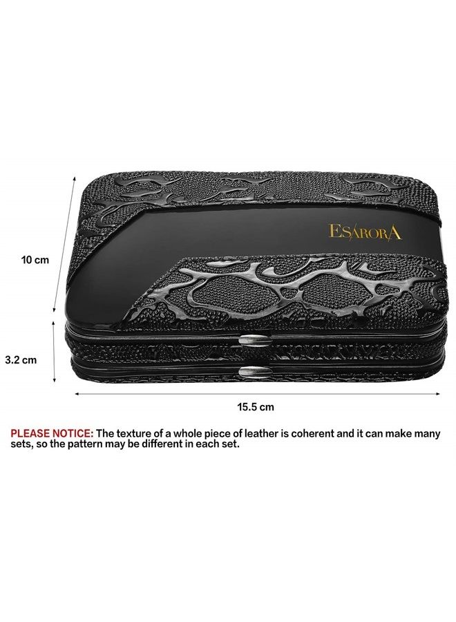 Esarora Manicure Set, 20 in 1 Stainless Steel Professional Pedicure Kit Nail Scissors Grooming Kit with Mirror and Black Leather Travel Case, Double Layer - Image 1