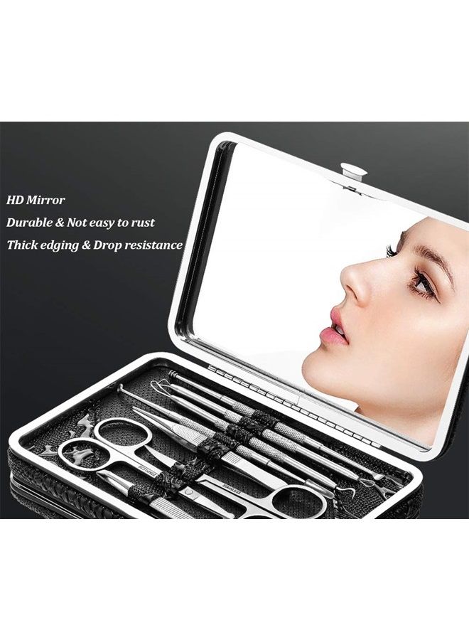 Esarora Manicure Set, 20 in 1 Stainless Steel Professional Pedicure Kit Nail Scissors Grooming Kit with Mirror and Black Leather Travel Case, Double Layer - Image 2