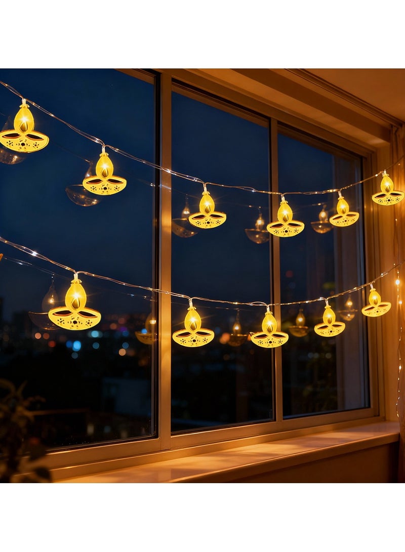 ZAYO LED Golden Diya String Lights Battery Operated Fairy Lights for Home Décor, Diwali Festival, Wedding Balcony & Wall Party Decoration LED Lights - Image 1