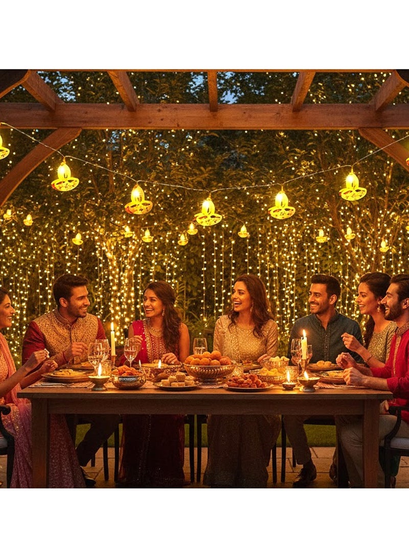 ZAYO LED Golden Diya String Lights Battery Operated Fairy Lights for Home Décor, Diwali Festival, Wedding Balcony & Wall Party Decoration LED Lights - Image 5