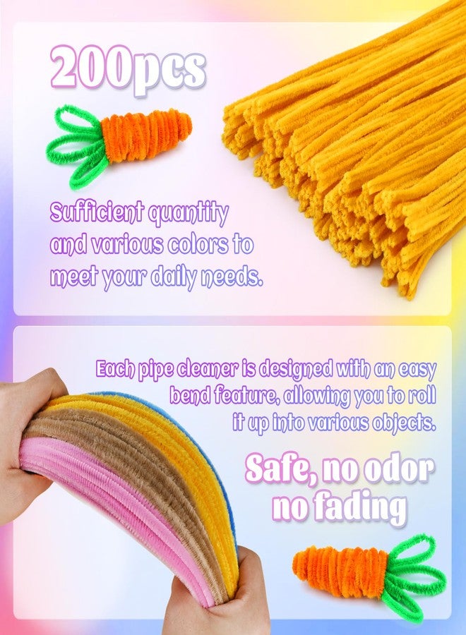 LOKUNN Pipe Cleaners, 200 Pcs Yellow Pipe Cleaners Craft Set, Solid Color Chenille Stems, DIY Arts and Crafts with Adhesive Eyes and Storage Box, Christmas Halloween Decoration Art Supplies - Image 3