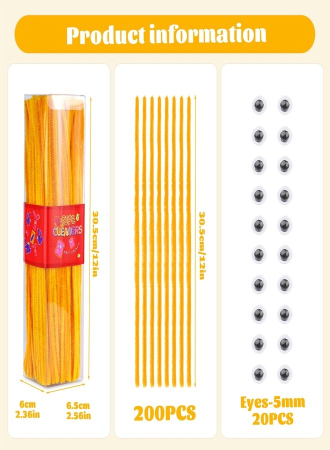 LOKUNN Pipe Cleaners, 200 Pcs Yellow Pipe Cleaners Craft Set, Solid Color Chenille Stems, DIY Arts and Crafts with Adhesive Eyes and Storage Box, Christmas Halloween Decoration Art Supplies - Image 2