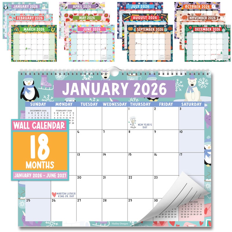 Hadley Designs 2026 Wall Calendar Large - Spiral Wall Calendars 2026-2027, 18 Months Calendar from January 2026 to June 2027, Hanging Calendars for Home, Office, Classroom, Doodle Monthly Planner - Image 1