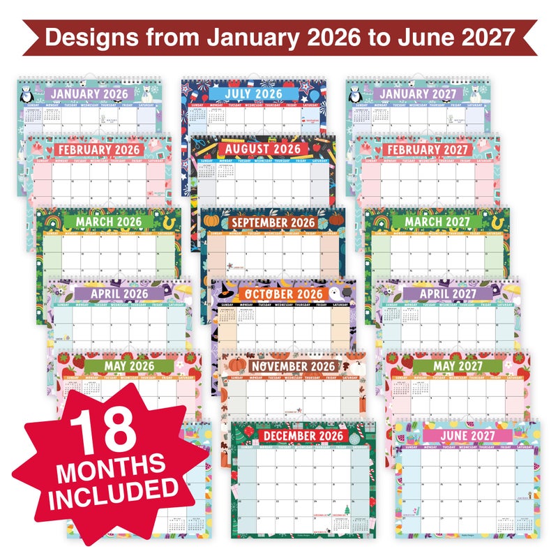 Hadley Designs 2026 Wall Calendar Large - Spiral Wall Calendars 2026-2027, 18 Months Calendar from January 2026 to June 2027, Hanging Calendars for Home, Office, Classroom, Doodle Monthly Planner - Image 4
