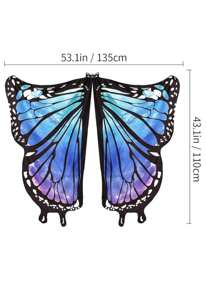 جورونب زي للفتيات بأجنحة الفراشة للهالوين، زي للأطفال بأجنحة الفراشة، زي للأطفال بأجنحة الجنية، زي الهالوين، زي تنكري، شال (3 قطع - أزرق) - Image 2