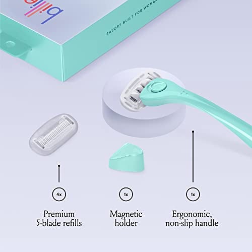 Billie Razors for Women Shave Kit – Razor + 4 x 5-Blade Razor Refills + Magnetic Holder – Minty - Image 3