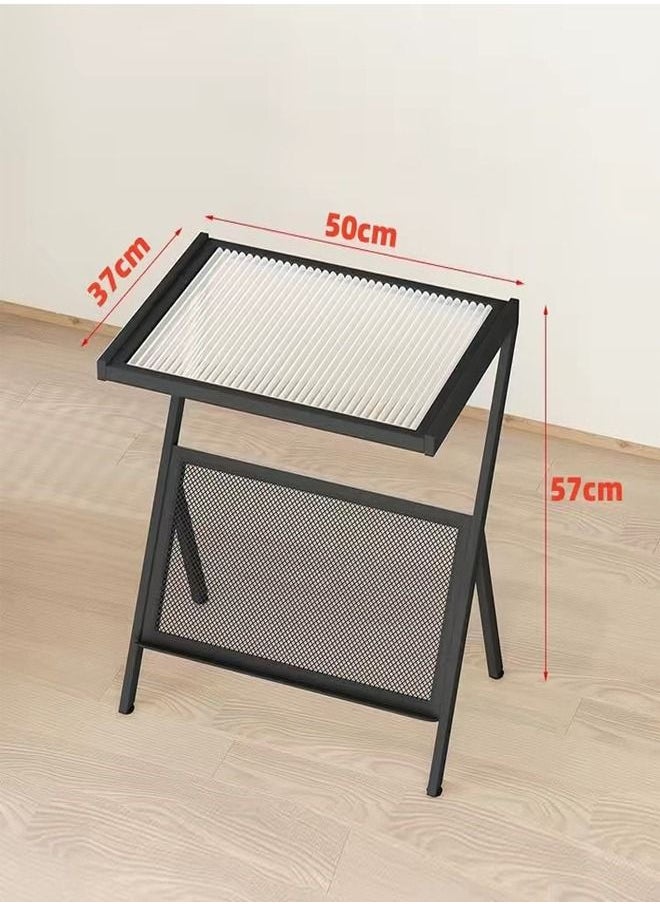 Multifunction Glass-top Sofa Side Table Accent End Table with Magazine Rack Bedside Nightstand Z Shaped Coffee Table Display Stand for Bedroom Living Room Small Space 50x37x57 cm