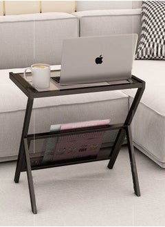 fashionhome Multifunction Glass-top Sofa Side Table Accent End Table with Magazine Rack Bedside Nightstand Z Shaped Coffee Table Display Stand for Bedroom Living Room Small Space 50x37x57 cm  - Image 5