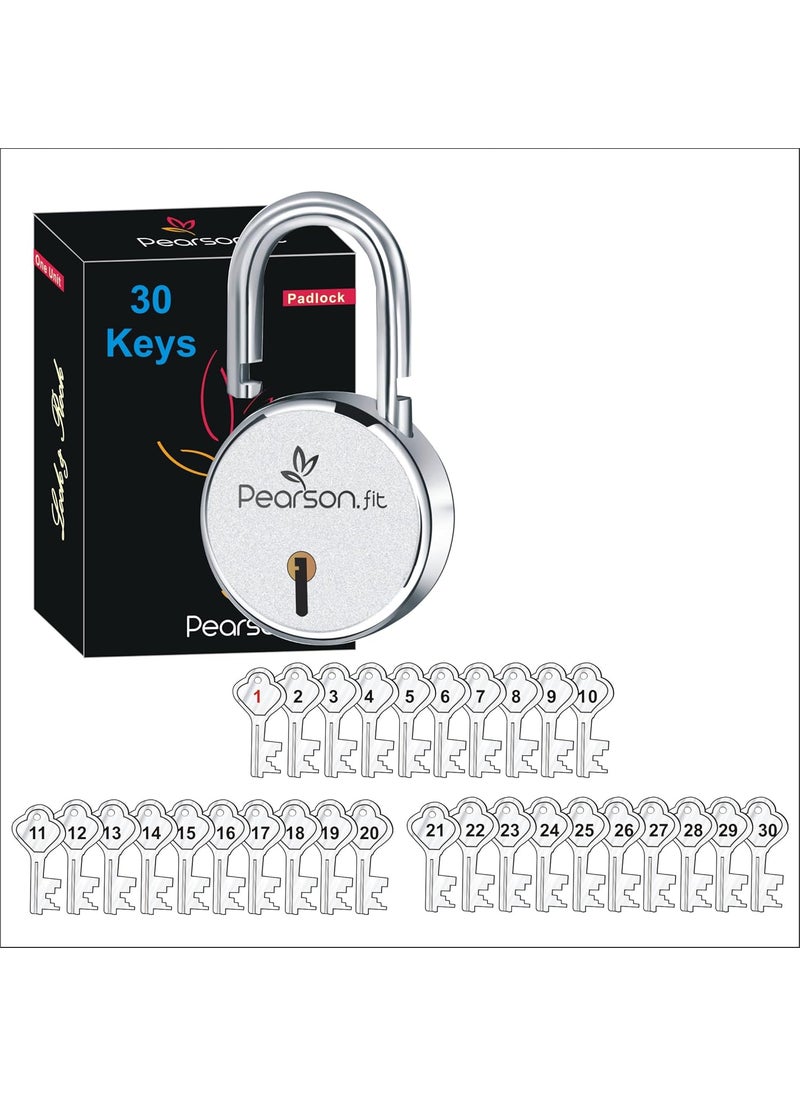 Pearson.fit Pearsonfit 1 Lock with 30 Keys Lock and Keys Door Lock for Home Round 65mm Padlock Double Locking 8 Levers Heavy Duty Hardened Steel Padlock for Rental Apartment Model PSDM65L1K30  - Image 1