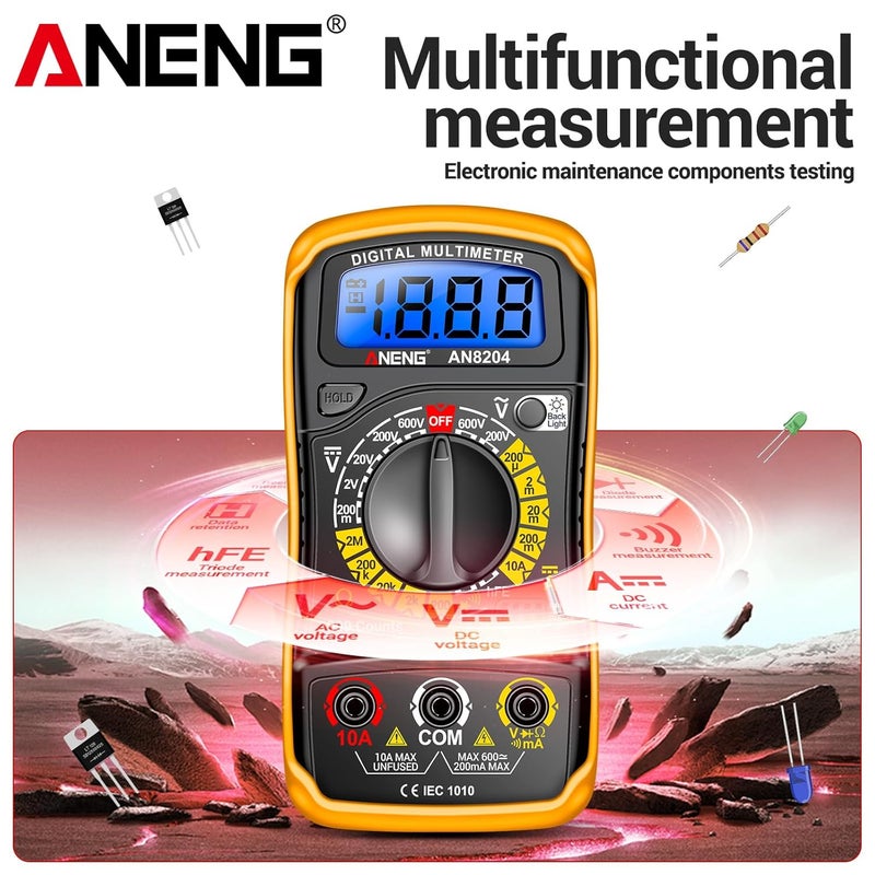Black Digital Multimeter 1999 Counts Backlit Screen Voltmeter Ohmmeter Current Tester - Image 4