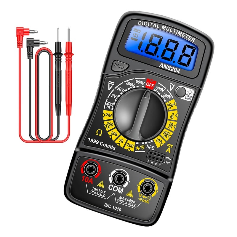 Black Digital Multimeter 1999 Counts Backlit Screen Voltmeter Ohmmeter Current Tester - Image 1