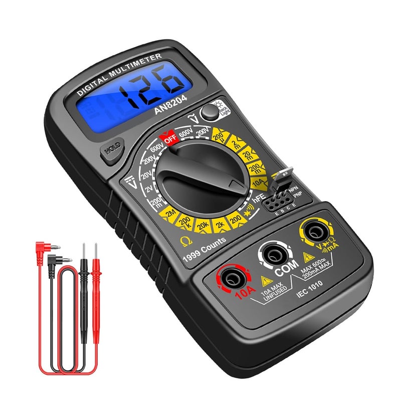 Black Digital Multimeter 1999 Counts Backlit Screen Voltmeter Ohmmeter Current Tester - Image 5