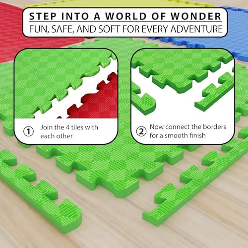 EASY HOME Foam Baby Interlocking Play Mats for Crawling and Playingcolor Play Mat for Kids - Protective Floor Tiles for Play Room- 60x60cm - 12mm Thick (Pack of 4-16 Square Foot), Assorted - Image 5