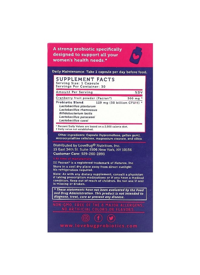 LoveBug Probiotics - LoveBug Probiotics, Yeast + Vaginal PH Support Probiotic, 50 Billion CFU, 30 Count - Image 1