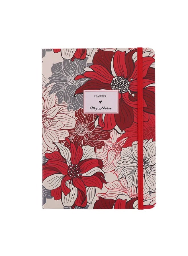 HardCover Flower A5 Notebook With Elastic Band/Red & Biege - Image 1
