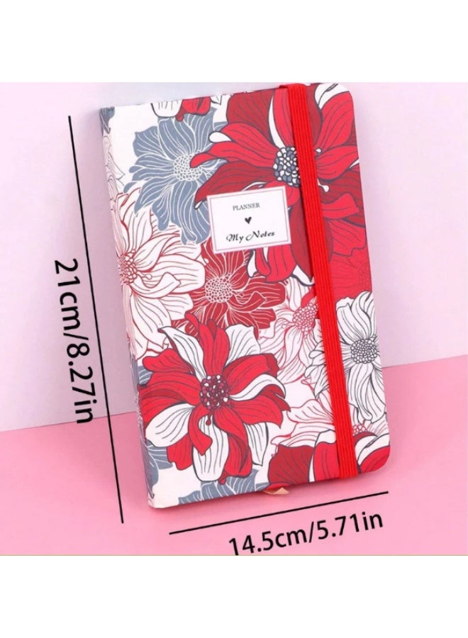 HardCover Flower A5 Notebook With Elastic Band/Red & Biege - Image 2