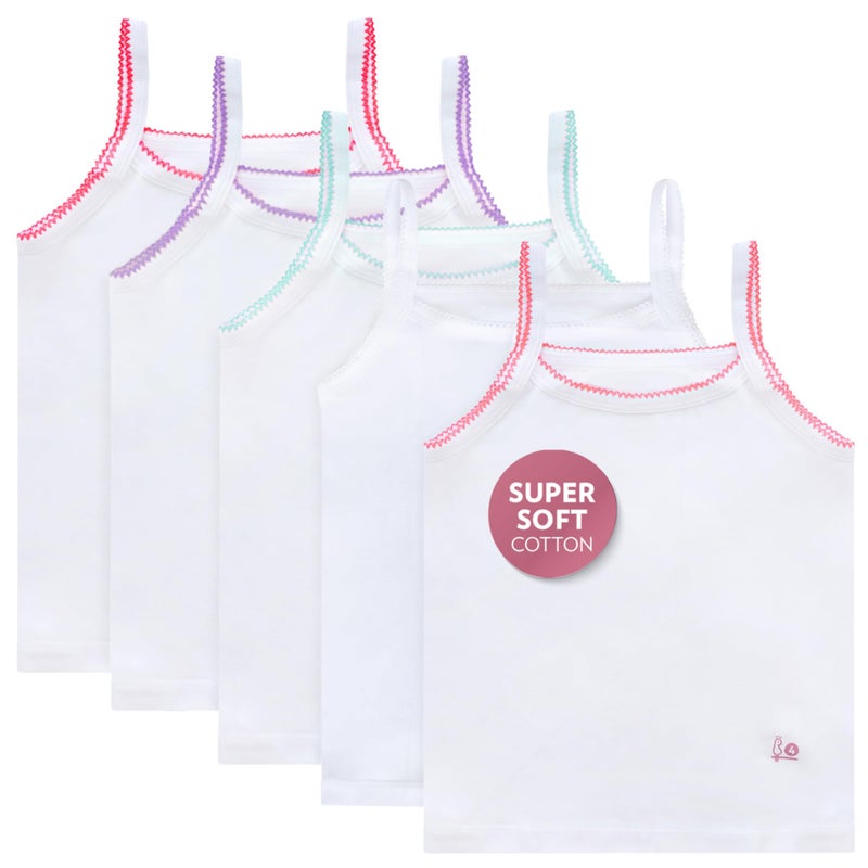 Feathers Girls Undershirts Tagless Camisoles - 5 pk Super Soft Cotton Cami Girls Tank Tops (Size 2, Multicolored) - Image 1