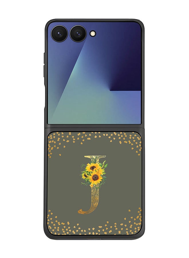 Stylizedd For Samsung Galaxy Z Flip7 Case,Slim fit Camera Protection, Shockproof Thin Phone cover  - Custom Floral Monogram - J  (Olive Green )