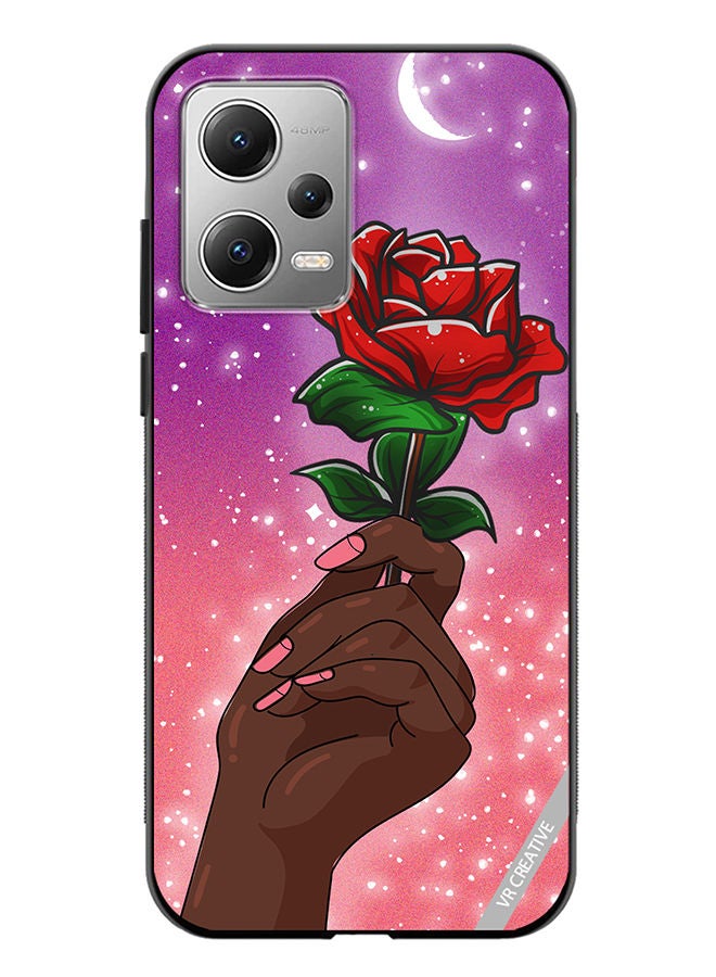 VR CREATIVE Protective Case Cover For Xiaomi Redmi Note 12 Rose Presenter Black Hand Design Multicolour - Image 1