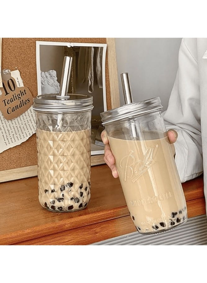 1pc Large-Capacity Heat-Resistant Clear Glass Cup With Lid And Straw Boba Milk Tea Glasses Coffee Mug Juice Cold Drink Cup - Image 1