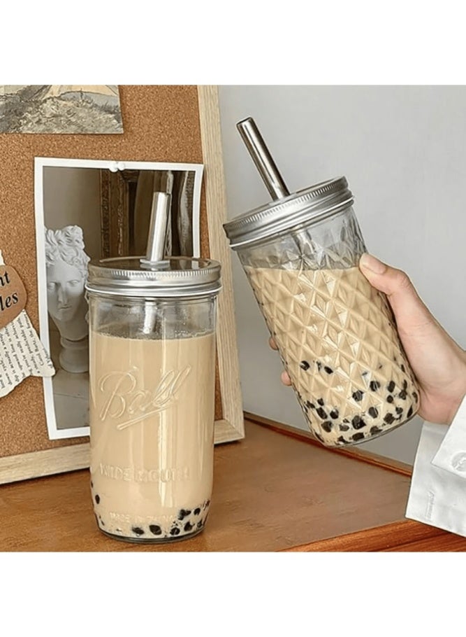 1pc Large-Capacity Heat-Resistant Clear Glass Cup With Lid And Straw Boba Milk Tea Glasses Coffee Mug Juice Cold Drink Cup - Image 2