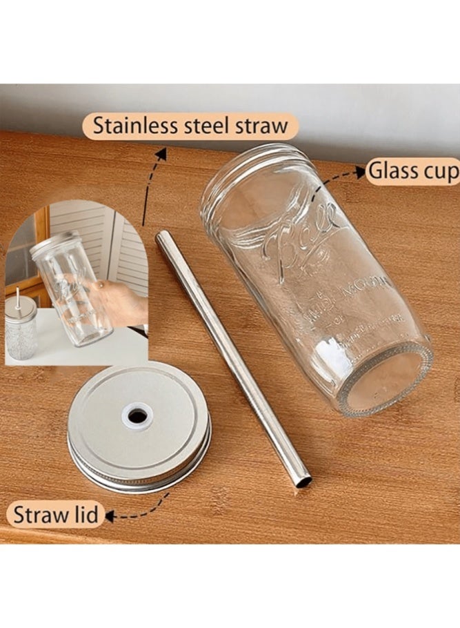 1pc Large-Capacity Heat-Resistant Clear Glass Cup With Lid And Straw Boba Milk Tea Glasses Coffee Mug Juice Cold Drink Cup - Image 4