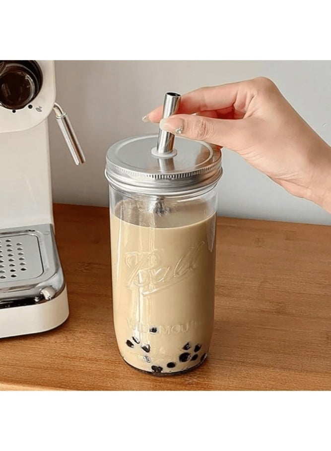 1pc Large-Capacity Heat-Resistant Clear Glass Cup With Lid And Straw Boba Milk Tea Glasses Coffee Mug Juice Cold Drink Cup - Image 3