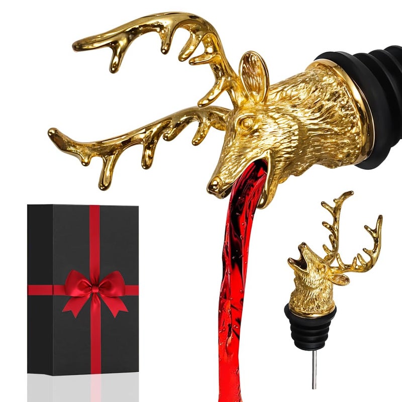 HASTHIP ® صب النبيذ - فوهة النبيذ الأحمر لزجاجة النبيذ - تمثال الغزال الذهبي - صب النبيذ - هواء النبيذ - سدادة زجاجة النبيذ العالمية - ملحقات النبيذ - هدية - Image 1