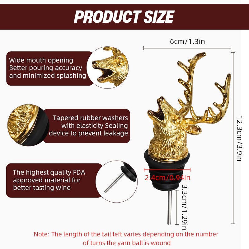 HASTHIP ® صب النبيذ - فوهة النبيذ الأحمر لزجاجة النبيذ - تمثال الغزال الذهبي - صب النبيذ - هواء النبيذ - سدادة زجاجة النبيذ العالمية - ملحقات النبيذ - هدية - Image 2