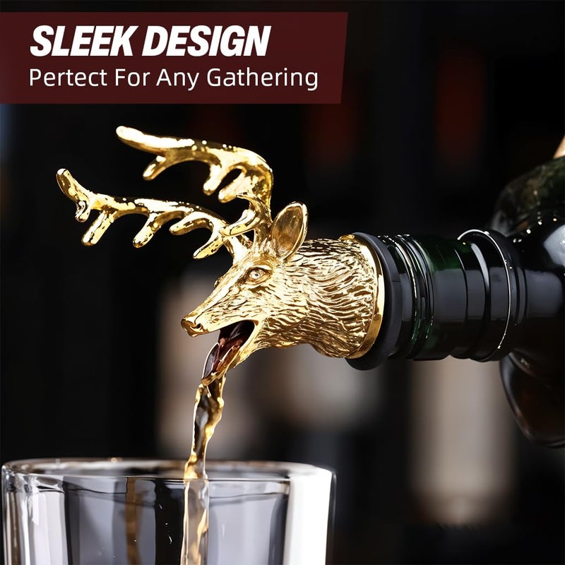HASTHIP ® صب النبيذ - فوهة النبيذ الأحمر لزجاجة النبيذ - تمثال الغزال الذهبي - صب النبيذ - هواء النبيذ - سدادة زجاجة النبيذ العالمية - ملحقات النبيذ - هدية - Image 4