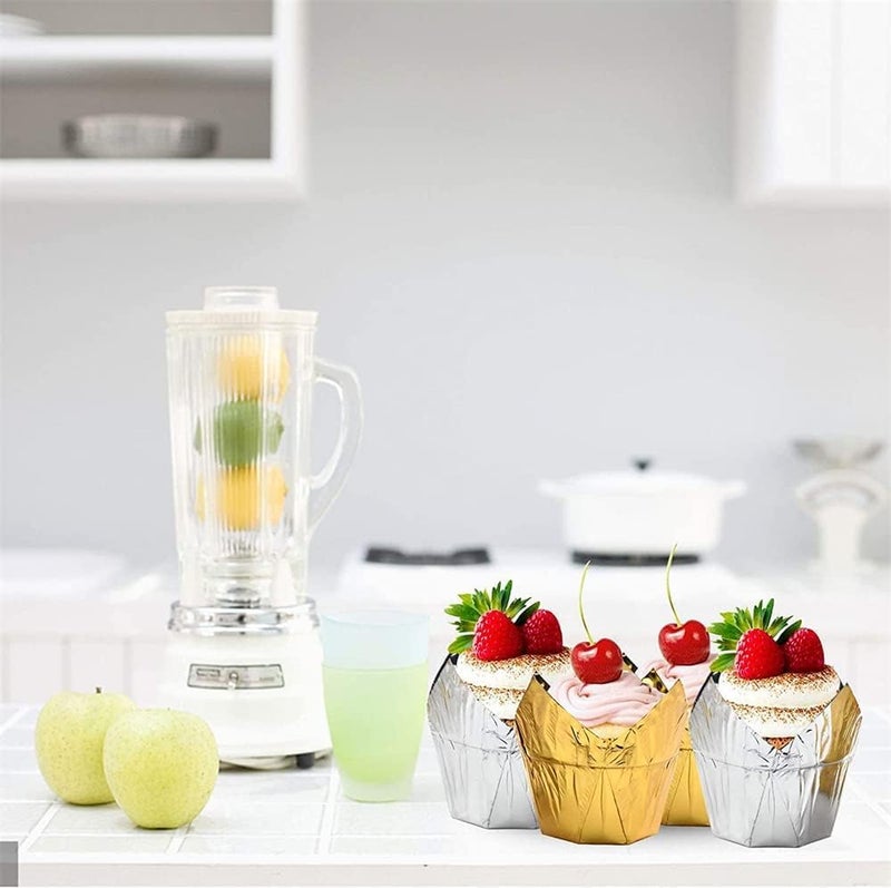 Luckam 100 Pcs Baking Paper Cups, Silver & Gold Tulip Muffin Liners for Medium Large Cupcakes, Suitable for Party & Birthday Celebrations - Image 2