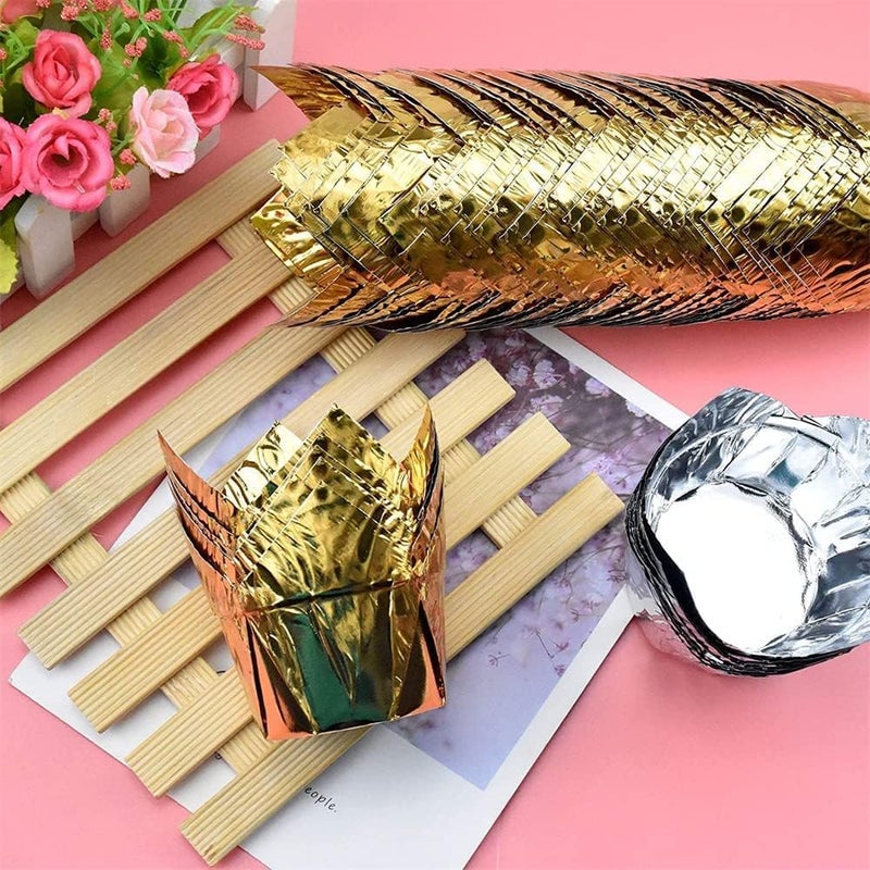 Luckam 100 Pcs Baking Paper Cups, Silver & Gold Tulip Muffin Liners for Medium Large Cupcakes, Suitable for Party & Birthday Celebrations - Image 4