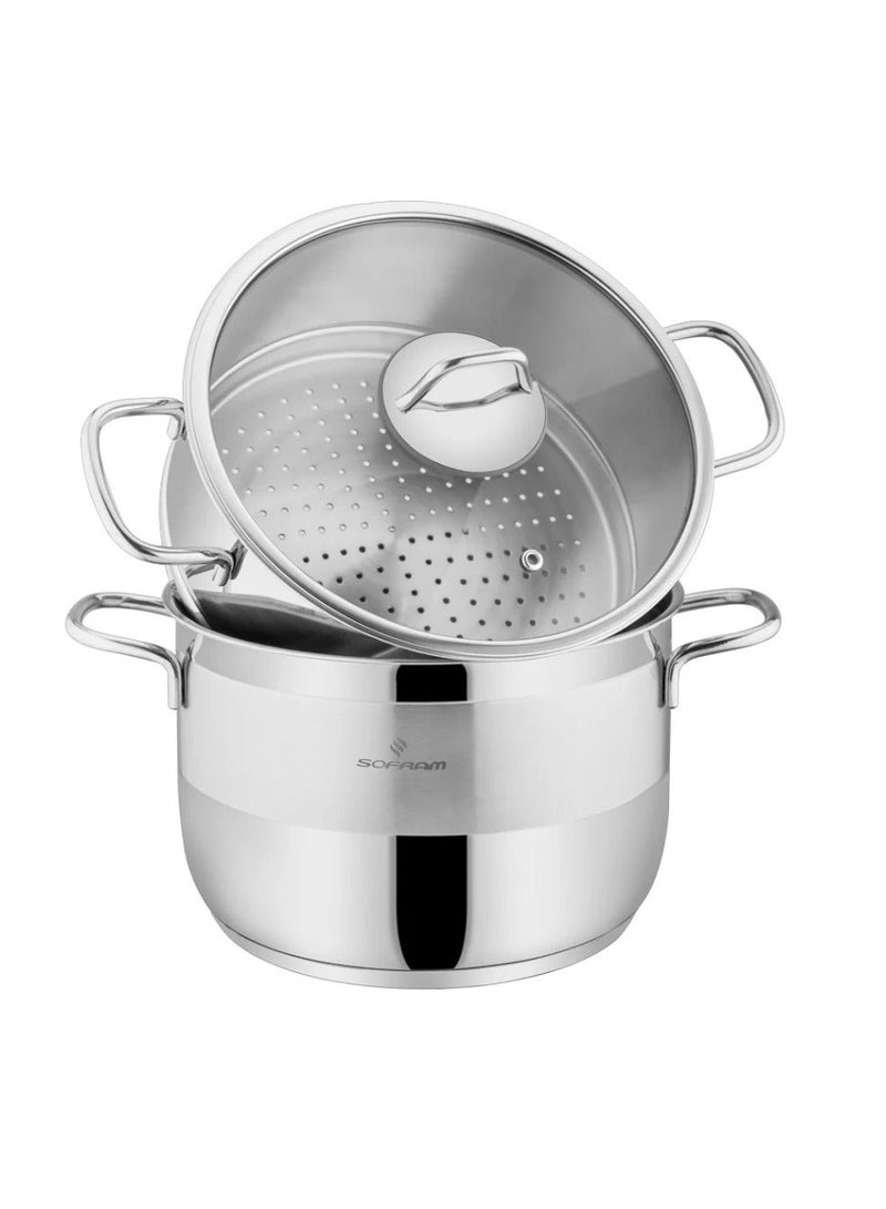 سوفرام قدر طبخ بخار سوفرام استيل تركي غطاء زجاج مقاس 22 سم - Image 2