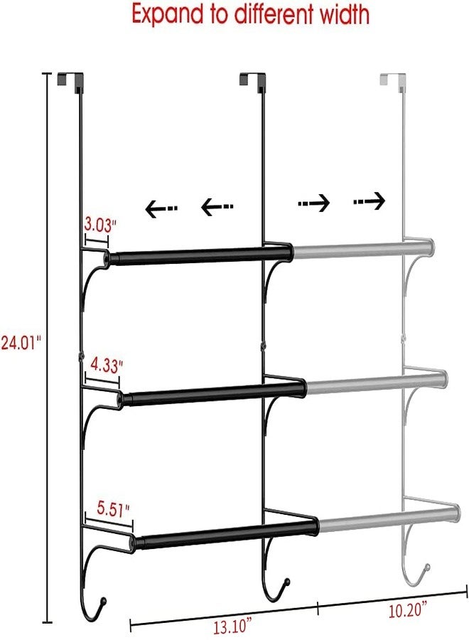 Auledio Adjustable Over The Door Triple Towel Rack with Hooks,Black - Image 2
