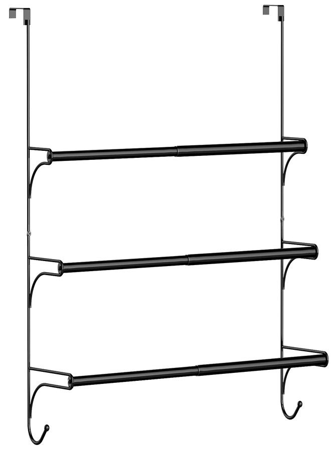 Auledio Adjustable Over The Door Triple Towel Rack with Hooks,Black - Image 1