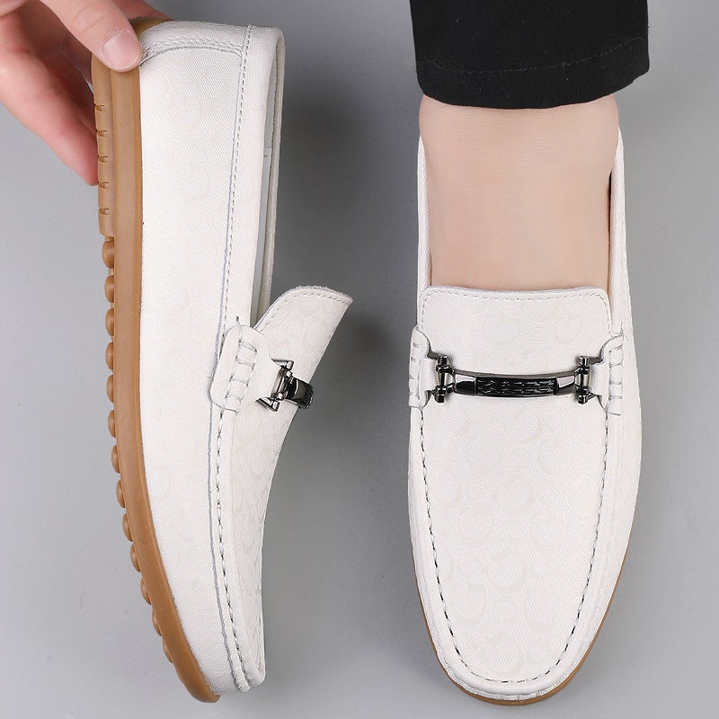 Fashion Men'S Casual Small Leather Shoes Trendy Plus Size Slip-On Driving Shoes Loafers Men'S White - Image 3