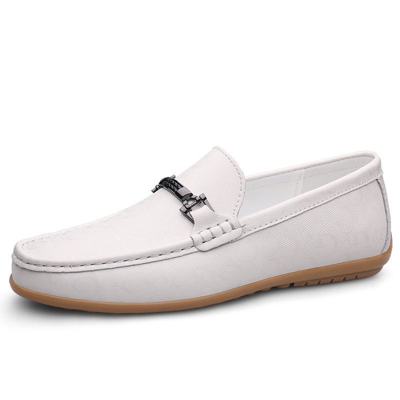 Fashion Men'S Casual Small Leather Shoes Trendy Plus Size Slip-On Driving Shoes Loafers Men'S White - Image 2