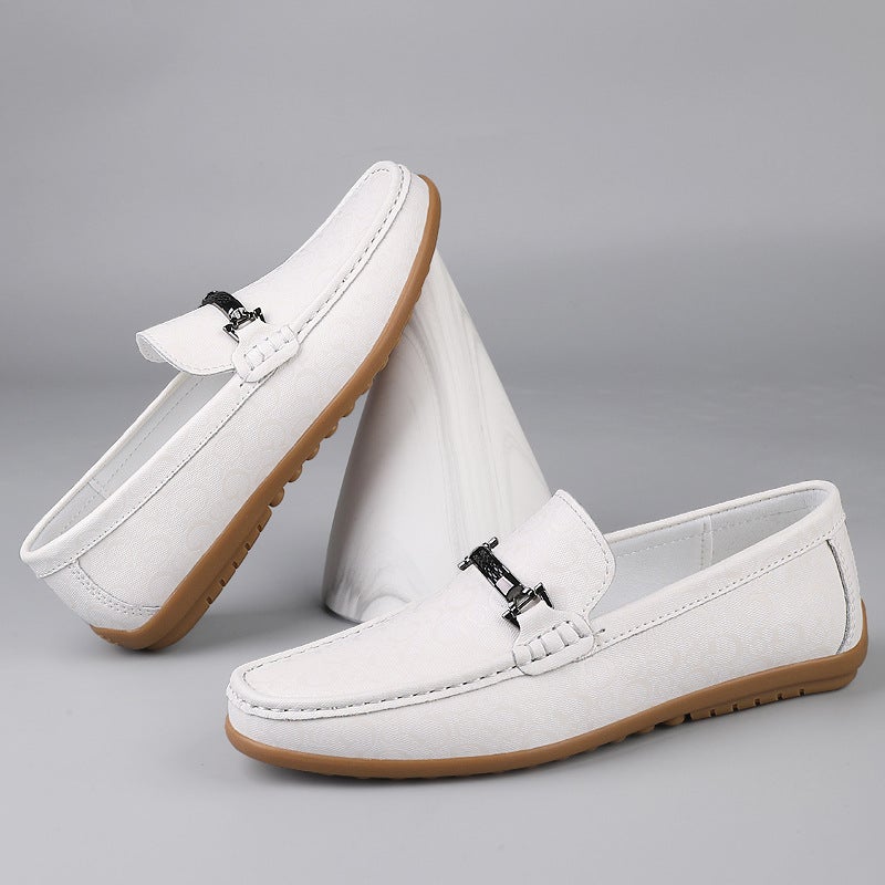 Fashion Men'S Casual Small Leather Shoes Trendy Plus Size Slip-On Driving Shoes Loafers Men'S White - Image 4